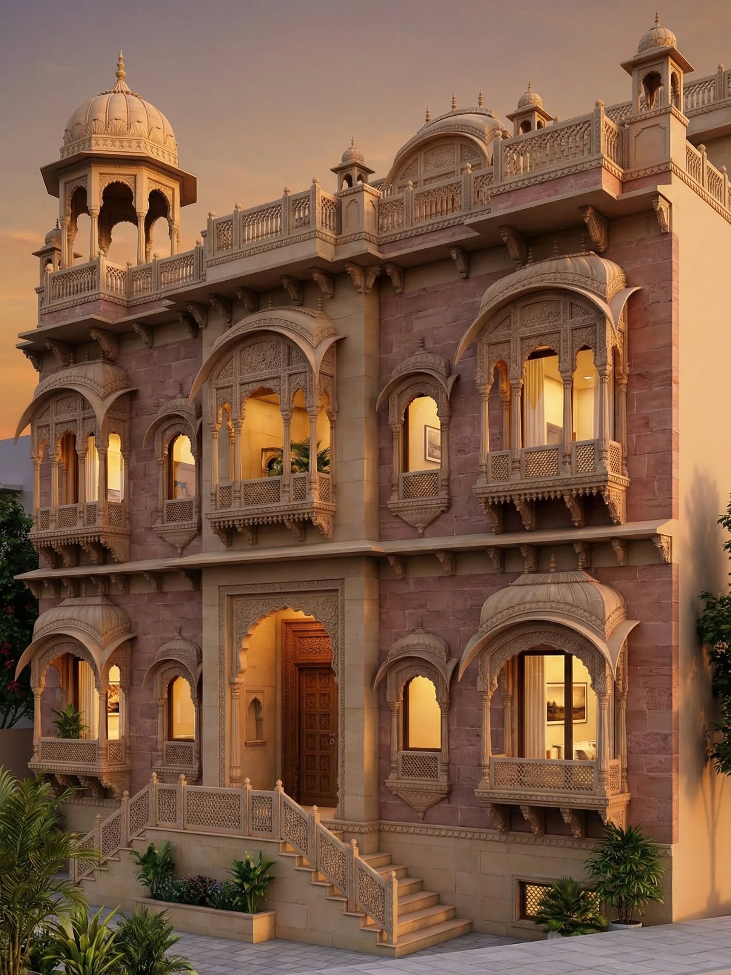 This stunning modern haveli home by Chithra ArchDesign blends authentic Rajasthani heritage with contemporary luxury. Inspired by classic courtyards and detailed craftsmanship, the exterior features carved stone brackets, elegant jharokhas, traditional chhatris and intricate stone lattice panels that reflect the timeless beauty of heritage havelis. Floor to ceiling glass windows open toward an infinity style courtyard pool, creating a seamless flow between tradition and modern living.

Designed for families who value heritage, culture and comfort, this haveli concept offers a warm sandstone facade paired with premium interior finishes. Rooftop terraces, shaded verandahs and luxury balconies add a regal touch, while detailed stonework keeps the soul of the home deeply rooted in Indian identity.

Pin this to your Haveli Design Ideas board for inspiration if you are planning your own heritage style home, boutique homestay or ancestral property restoration.

Concept design by Chithra ArchDesign. Image visualized using an AI based 3D rendering tool.

Save this pin and visit chithraarchdesign.com to explore more luxury heritage home concepts.

#havelihome #heritagehome #rajasthanihaveli #luxuryhaveli #chithraarchdesign